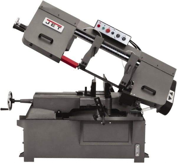 Jet - 10 x 14" Max Capacity, Manual Step Pulley Horizontal Bandsaw - 82, 132, 210 & 330 SFPM Blade Speed, 230/460 Volts, 45°, 3 hp, 3 Phase - Eagle Tool & Supply