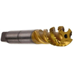 Emuge - M16x1.50 Metric Fine 5 Flute 6H Bottoming Spiral Flute Tap - Cobalt, TiN Finish, 100mm OAL, Right Hand Flute, Right Hand Thread, Series Enorm - Eagle Tool & Supply