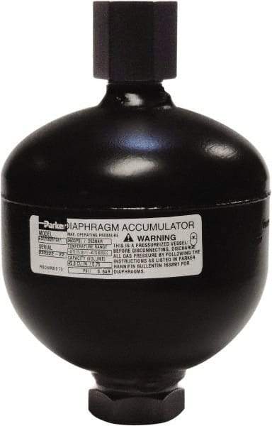 Parker - 170 Lb. Capacity, 3,620 psi Max Working Pressure, 10.47" High, Hydrin Diaphragm Accumulator - 6.63" Diam, 8 SAE Port Thread - Eagle Tool & Supply