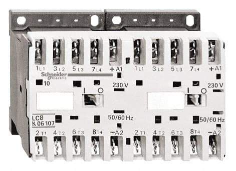 Schneider Electric - 3 Pole, 24 Coil VAC at 50/60 Hz, 16 Amp at 690 VAC, 20 Amp at 440 VAC and 9 Amp at 440 VAC, Reversible IEC Contactor - BS 5424, CSA, IEC 60947, NF C 63-110, RoHS Compliant, UL Listed, VDE 0660 - Eagle Tool & Supply