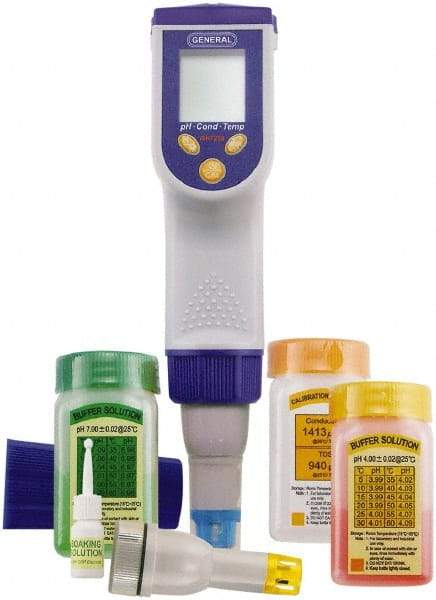 General - 0 to 14 pH, Conductivity/TDS/Salinity/Temp Meter - 32 to 94°F, Flat Surface pH Meter Probe, Accurate up to 1 pH & ±2mV - Eagle Tool & Supply