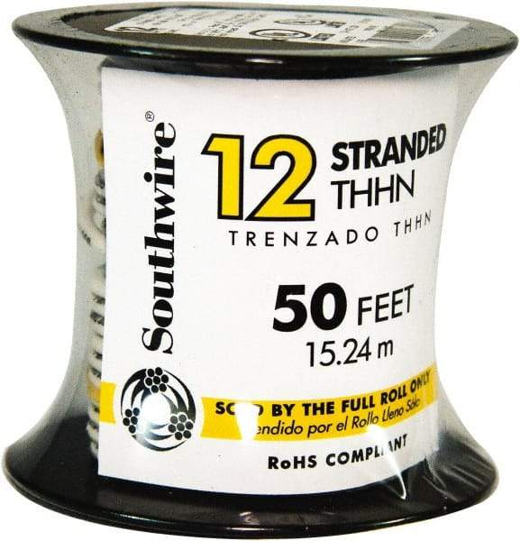 Southwire - THHN/THWN, 12 AWG, 20 Amp, 50' Long, Stranded Core, 19 Strand Building Wire - White, Thermoplastic Insulation - Eagle Tool & Supply