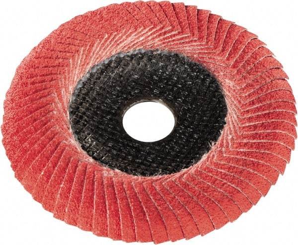 Metabo - P80 Grit, 5" Disc Diam, 7/8" Center Hole, Type 29 Ceramic Flap Disc - 12,200 Max RPM, Fiberglass Backing, Arbor Attaching System, Coated - Eagle Tool & Supply
