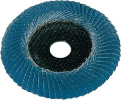 Metabo - P60 Grit, 5" Disc Diam, 7/8" Center Hole, Type 29 Zirconia Alumina Flap Disc - 12,200 Max RPM, Fiberglass Backing, Arbor Attaching System, Coated - Eagle Tool & Supply