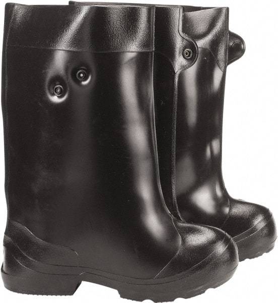 Winter Walking - Men's 6-7 (Women's 8-9) Traction Overshoes - 15" High, Plain Toe, Nonslip Sole, PVC Upper, Black - Eagle Tool & Supply