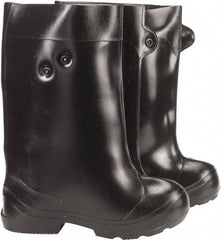 Winter Walking - Men's 10-11.5 (Women's 12-13.5) Traction Overshoes - 15" High, Plain Toe, Nonslip Sole, PVC Upper, Black - Eagle Tool & Supply