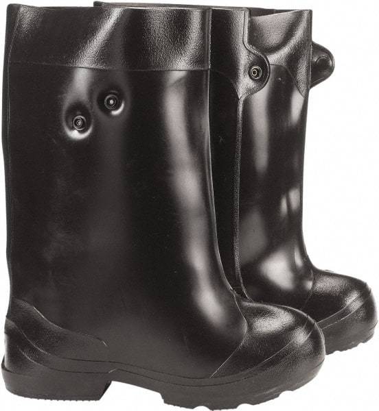 Winter Walking - Men's 14-15.5 Traction Overshoes - 15" High, Plain Toe, Nonslip Sole, PVC Upper, Black - Eagle Tool & Supply