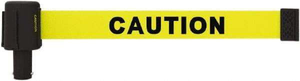 Banner Stakes - 6.61" High x 15' Long x 2-1/2" Wide Retractable Barrier Belt - Plastic & Polyester, Matte Finish, Yellow, Use with Banner Stakes Plus Stanchion, Banner Stakes Plus Base - Eagle Tool & Supply