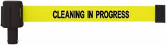 Banner Stakes - 6.61" High x 15' Long x 2-1/2" Wide Retractable Barrier Belt - Plastic & Polyester, Matte Finish, Yellow, Use with Banner Stakes Plus Stanchion, Banner Stakes Plus Base - Eagle Tool & Supply