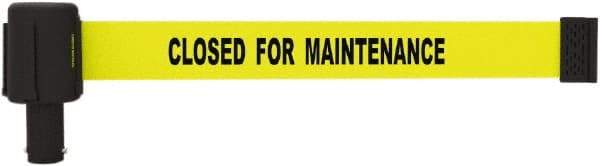 Banner Stakes - 6.61" High x 15' Long x 2-1/2" Wide Retractable Barrier Belt - Plastic & Polyester, Matte Finish, Yellow, Use with Banner Stakes Plus Stanchion, Banner Stakes Plus Base - Eagle Tool & Supply