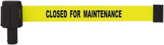 Banner Stakes - 6.61" High x 15' Long x 2-1/2" Wide Retractable Barrier Belt - Plastic & Polyester, Matte Finish, Yellow, Use with Banner Stakes Plus Stanchion, Banner Stakes Plus Base - Eagle Tool & Supply