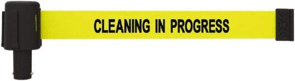 Banner Stakes - 6.61" High x 15' Long x 2-1/2" Wide Retractable Barrier Belt - Plastic & Polyester, Matte Finish, Yellow, Use with Banner Stakes Plus Stanchion, Banner Stakes Plus Base - Eagle Tool & Supply