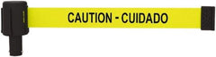 Banner Stakes - 6.61" High x 15' Long x 2-1/2" Wide Retractable Barrier Belt - Plastic & Polyester, Matte Finish, Yellow, Use with Banner Stakes Plus Stanchion, Banner Stakes Plus Base - Eagle Tool & Supply