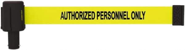 Banner Stakes - 6.61" High x 15' Long x 2-1/2" Wide Retractable Barrier Belt - Plastic & Polyester, Matte Finish, Yellow, Use with Banner Stakes Plus Stanchion, Banner Stakes Plus Base - Eagle Tool & Supply