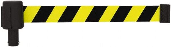 Banner Stakes - 6.61" High x 15' Long x 2-1/2" Wide Retractable Barrier Belt - Plastic & Polyester, Matte Finish, Yellow/Black, Use with Banner Stakes Plus Stanchion, Banner Stakes Plus Base - Eagle Tool & Supply