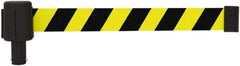 Banner Stakes - 6.61" High x 15' Long x 2-1/2" Wide Retractable Barrier Belt - Plastic & Polyester, Matte Finish, Yellow/Black, Use with Banner Stakes Plus Stanchion, Banner Stakes Plus Base - Eagle Tool & Supply