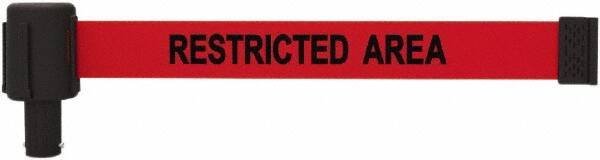 Banner Stakes - 6.61" High x 15' Long x 2-1/2" Wide Retractable Barrier Belt - Plastic & Polyester, Matte Finish, Red, Use with Banner Stakes Plus Stanchion, Banner Stakes Plus Base - Eagle Tool & Supply