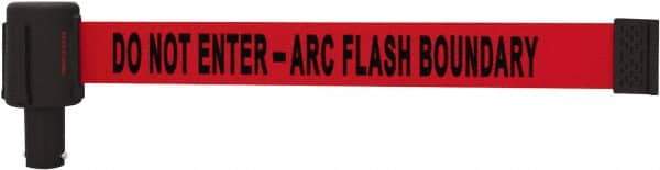 Banner Stakes - 6.61" High x 15' Long x 2-1/2" Wide Retractable Barrier Belt - Plastic & Polyester, Matte Finish, Red, Use with Banner Stakes Plus Stanchion, Banner Stakes Plus Base - Eagle Tool & Supply