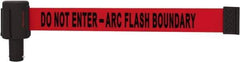 Banner Stakes - 6.61" High x 15' Long x 2-1/2" Wide Retractable Barrier Belt - Plastic & Polyester, Matte Finish, Red, Use with Banner Stakes Plus Stanchion, Banner Stakes Plus Base - Eagle Tool & Supply