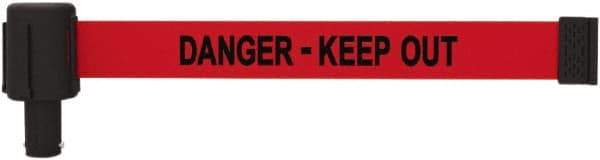 Banner Stakes - 6.61" High x 15' Long x 2-1/2" Wide Retractable Barrier Belt - Plastic & Polyester, Matte Finish, Red, Use with Banner Stakes Plus Stanchion, Banner Stakes Plus Base - Eagle Tool & Supply