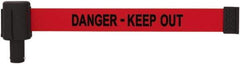 Banner Stakes - 6.61" High x 15' Long x 2-1/2" Wide Retractable Barrier Belt - Plastic & Polyester, Matte Finish, Red, Use with Banner Stakes Plus Stanchion, Banner Stakes Plus Base - Eagle Tool & Supply