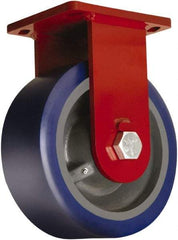 Hamilton - 10" Diam x 4" Wide x 12-1/2" OAH Top Plate Mount Rigid Caster - Polyurethane Mold on Forged Steel, 5,000 Lb Capacity, Tapered Roller Bearing, 6-1/2 x 7-1/2" Plate - Eagle Tool & Supply