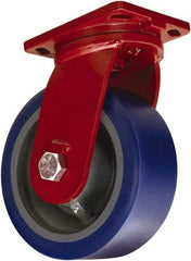 Hamilton - 12" Diam x 4" Wide x 15-1/2" OAH Top Plate Mount Swivel Caster - Polyurethane Mold on Forged Steel, 6,000 Lb Capacity, Tapered Roller Bearing, 6-1/2 x 7-1/2" Plate - Eagle Tool & Supply