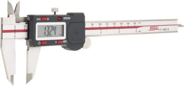SPI - 0 to 6" Range 0.0005" Resolution, IP54 Electronic Caliper - Stainless Steel with 1.56" Stainless Steel Jaws, 0.001" Accuracy, USB Output - Eagle Tool & Supply