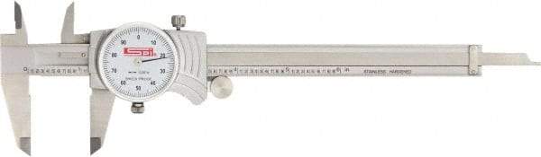 SPI - 0" to 6" Range, 0.001" Graduation, 0.1" per Revolution, Dial Caliper - White Face, 1.56" Jaw Length, Accurate to 0.0010" - Eagle Tool & Supply
