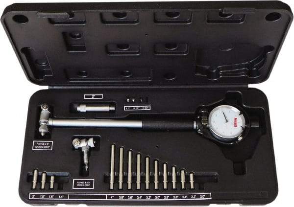 SPI - 15 Anvil, 1.4 to 6" Dial Bore Gage Set - 0.0005" Graduation, 6" Gage Depth, Accurate to 0.0005", Carbide Contact Point - Eagle Tool & Supply