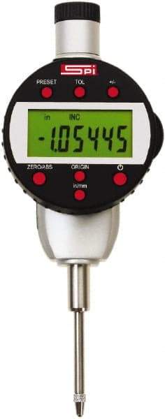 SPI - 0 to 1" Range, 0.00005" Graduation, Electronic Drop Indicator - Flat & Center Lug Back, Accurate to 0.0002", English & Metric System, LCD Display - Eagle Tool & Supply