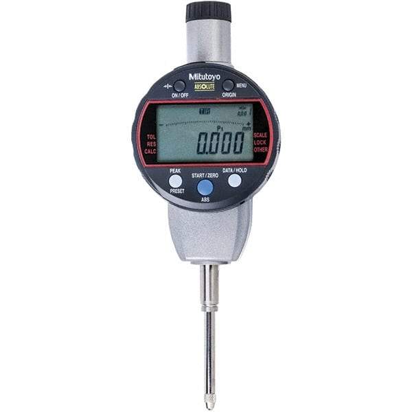 Mitutoyo - 0 to 1" Range, 0.001mm Graduation, Electronic Drop Indicator - Flat Back, Accurate to 0.002mm, Metric System, LCD Display - Eagle Tool & Supply