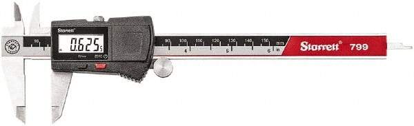 Starrett - 0 to 150mm Range, 0.01mm Resolution, Electronic Caliper - Stainless Steel with 1-1/2" Stainless Steel Jaws, 0.02mm Accuracy - Eagle Tool & Supply