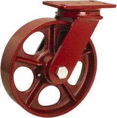 Hamilton - 10" Diam x 2-1/2" Wide x 11-1/2" OAH Top Plate Mount Swivel Caster - Cast Iron, 2,200 Lb Capacity, Tapered Roller Bearing, 4-1/2 x 6-1/2" Plate - Eagle Tool & Supply