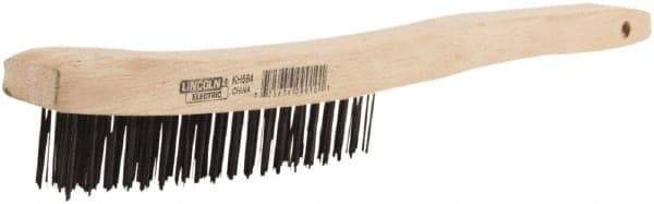 Lincoln Electric - 2 Rows x 9 Columns Brass Wire Brush - 9" OAL, 8-3/4 Trim Length, Wood Handle - Eagle Tool & Supply