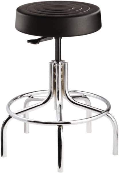 Bevco - 14 Inch Wide x 14-1/2 Inch Deep x 30 Inch High, Tubular Chrome Base, Adjustable Height Swivel Stool - Polyurethane Seat, Black - Eagle Tool & Supply