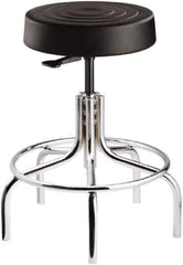 Bevco - 14 Inch Wide x 14-1/2 Inch Deep x 30 Inch High, Tubular Chrome Base, Adjustable Height Swivel Stool - Polyurethane Seat, Black - Eagle Tool & Supply