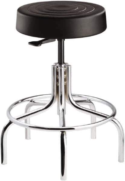 Bevco - 14 Inch Wide x 14-1/2 Inch Deep x 25 Inch High, Tubular Chrome Base, Adjustable Height Swivel Stool - Polyurethane Seat, Black - Eagle Tool & Supply