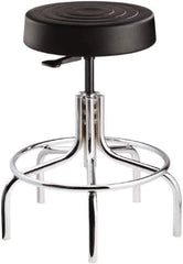 Bevco - 14 Inch Wide x 14-1/2 Inch Deep x 25 Inch High, Tubular Chrome Base, Adjustable Height Swivel Stool - Polyurethane Seat, Black - Eagle Tool & Supply