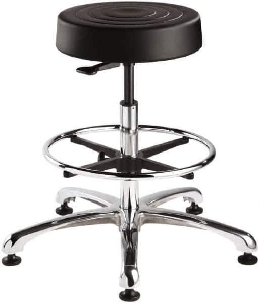 Bevco - 14 Inch Wide x 14-1/2 Inch Deep x 33 Inch High, Polished Aluminum Base, Adjustable Height Swivel Stool - Polyurethane Seat, Black - Eagle Tool & Supply