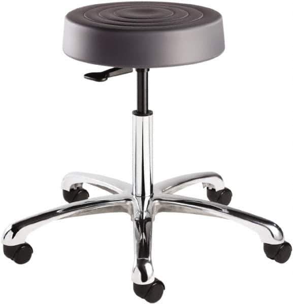 Bevco - 14 Inch Wide x 14-1/2 Inch Deep x 22-1/2 Inch High, Polished Aluminum Base, Adjustable Height Swivel Stool - Polyurethane Seat, Graphite - Eagle Tool & Supply