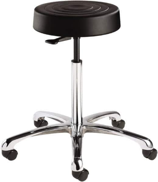 Bevco - 14 Inch Wide x 14-1/2 Inch Deep x 27-3/4 Inch High, Polished Aluminum Base, Adjustable Height Swivel Stool - Polyurethane Seat, Black - Eagle Tool & Supply