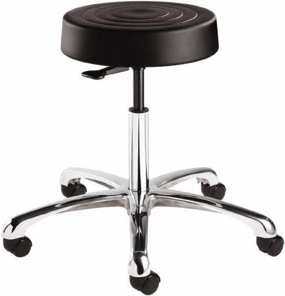 Bevco - 14 Inch Wide x 14-1/2 Inch Deep x 22-1/2 Inch High, Polished Aluminum Base, Adjustable Height Swivel Stool - Polyurethane Seat, Black - Eagle Tool & Supply