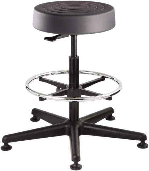 Bevco - 14 Inch Wide x 14-1/2 Inch Deep x 28-1/4 Inch High, Reinforced Black Nylon Base, Adjustable Height Swivel Stool - Polyurethane Seat, Graphite - Eagle Tool & Supply