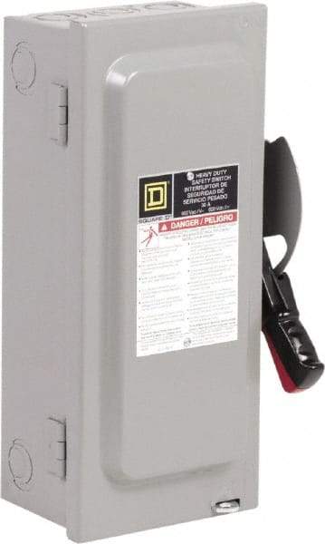 Square D - 30 Amp, 600 VAC, 3 Pole Nonfused Safety Switch - NEMA 1, 1 & 3 Phase, 10 hp at 600 VAC (Single Phase), 30 hp at 600 VAC (Triple Phase) - Eagle Tool & Supply