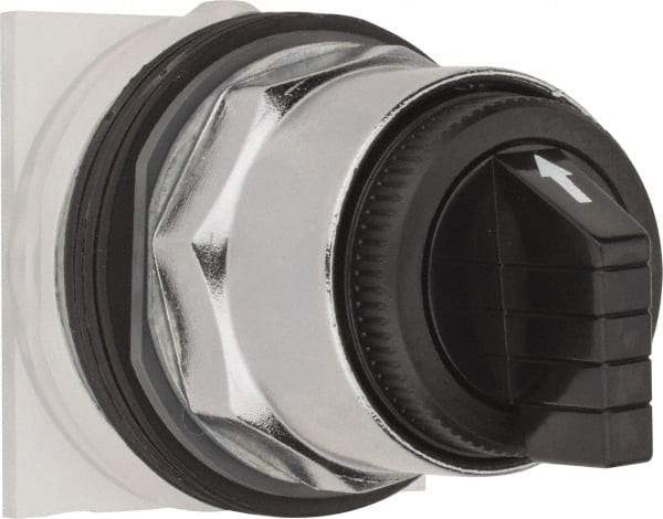 Schneider Electric - 1.18 Inch Mount Hole, 3 Position, Knob and Pushbutton Operated, Selector Switch Only - Black, Momentary (MO), without Contact Blocks, Weatherproof and Dust and Oil Resistant - Eagle Tool & Supply