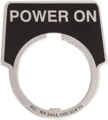 Schneider Electric - Aluminum Legend Plate - Power On - Black Background, 30mm Hole Diameter, 1-3/4 Inch Wide - Eagle Tool & Supply