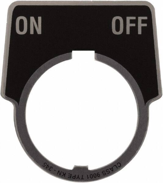 Schneider Electric - Aluminum Legend Plate - On-Off - Black Background, 30mm Hole Diameter, 1-3/4 Inch Wide - Eagle Tool & Supply