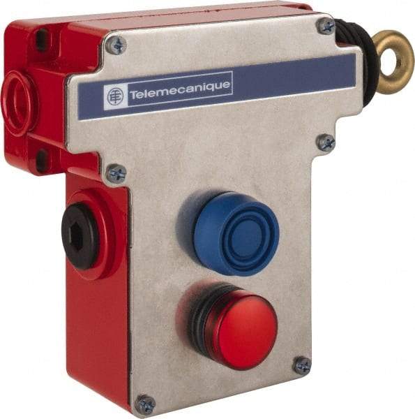 Telemecanique Sensors - 10 Amp, 2NO/2NC Configuration, Rope Operated Limit Switch - Pushbutton Reset, Rope Pull, Pilot Light Indicator, 300 VAC - Eagle Tool & Supply