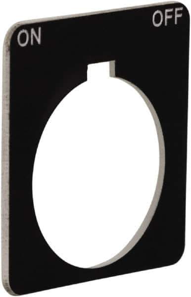 Schneider Electric - Square, Plastic Legend Plate - On-Off - Black Background, White Letters, 1.2 Inch Hole Diameter, 1-3/4 Inch Square - Eagle Tool & Supply